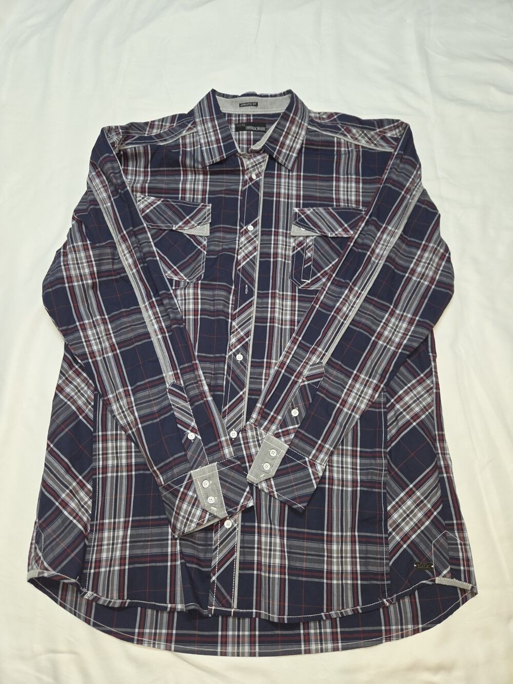 Buckle Men's Long Sleeve Plaid Button-Up Western Shirt Relaxed Fit, Size XXXL